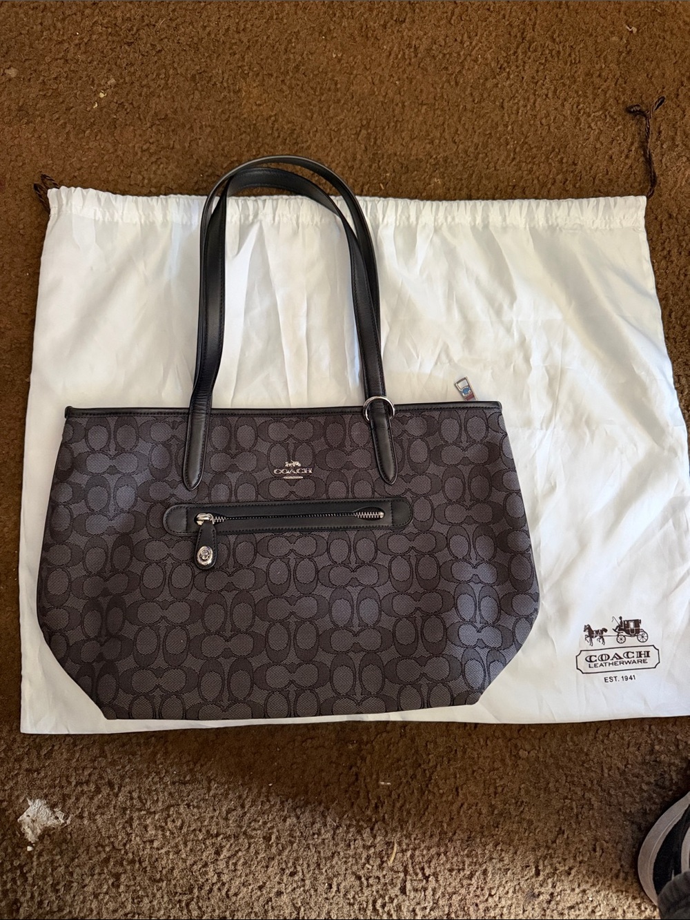 Coach Brown Signature Tote with Black Trim